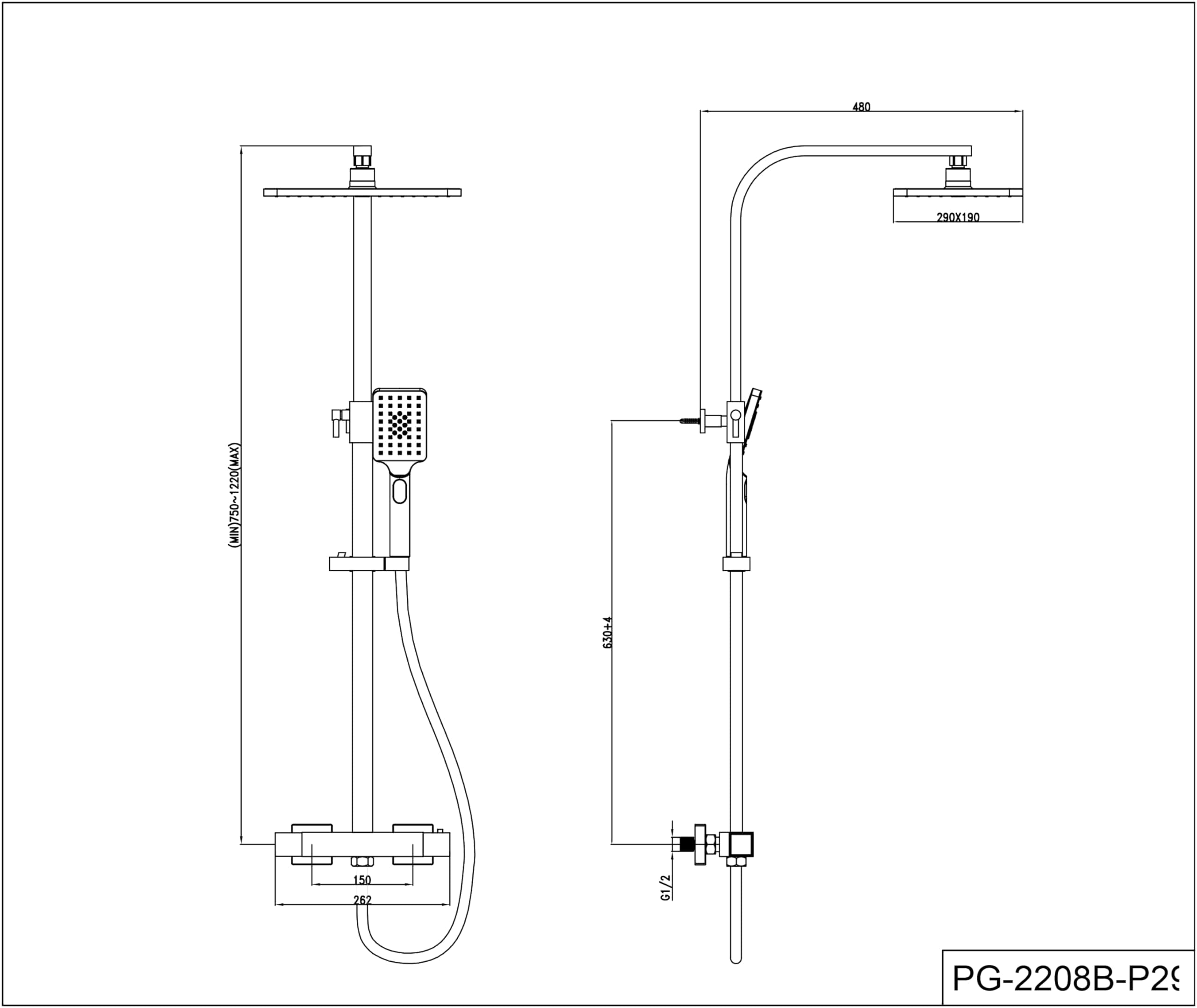 YOOZENA Duscharmatur Komplettset, Duschsystem mit Thermostat, Duscharmatur Schwarz,Kopfbrause, Duschkopf mit Schlauch und Halterung, Regendusche mit armatur Schwarz