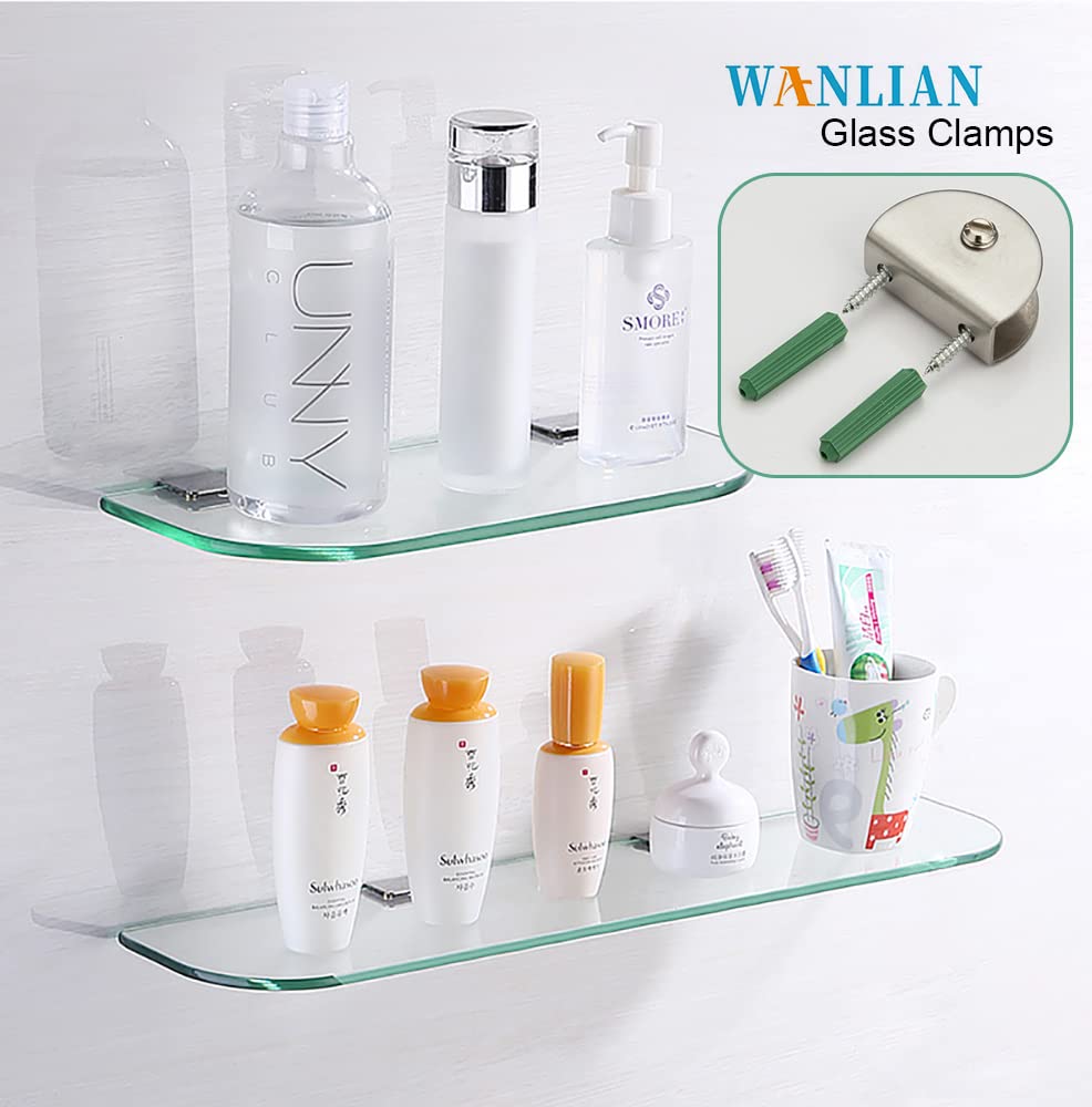 KAFENDA Glass Shelf Brackets - 8 Pack No-Drill Clamps For 1/4 Inch Glass