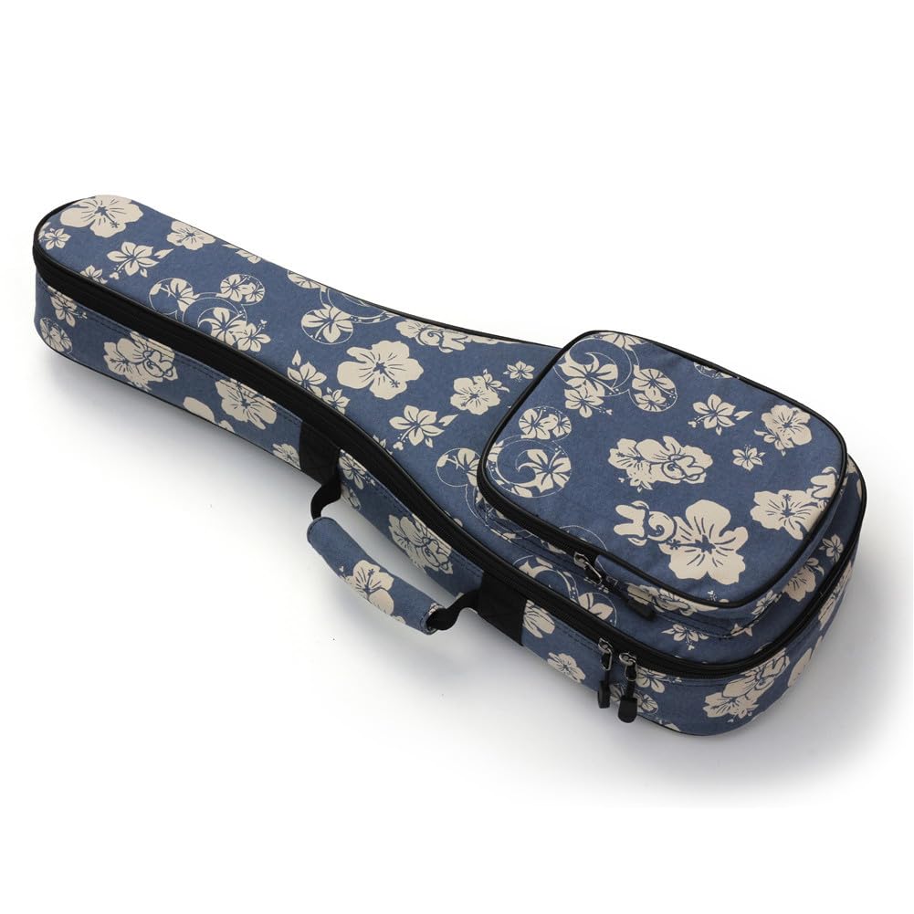 Housse Pour Ukulélé 21/23/26 Pouces – Rembourrée Avec Sangle – Pour Soprano & Concert – Modèle Fleurs Bleues