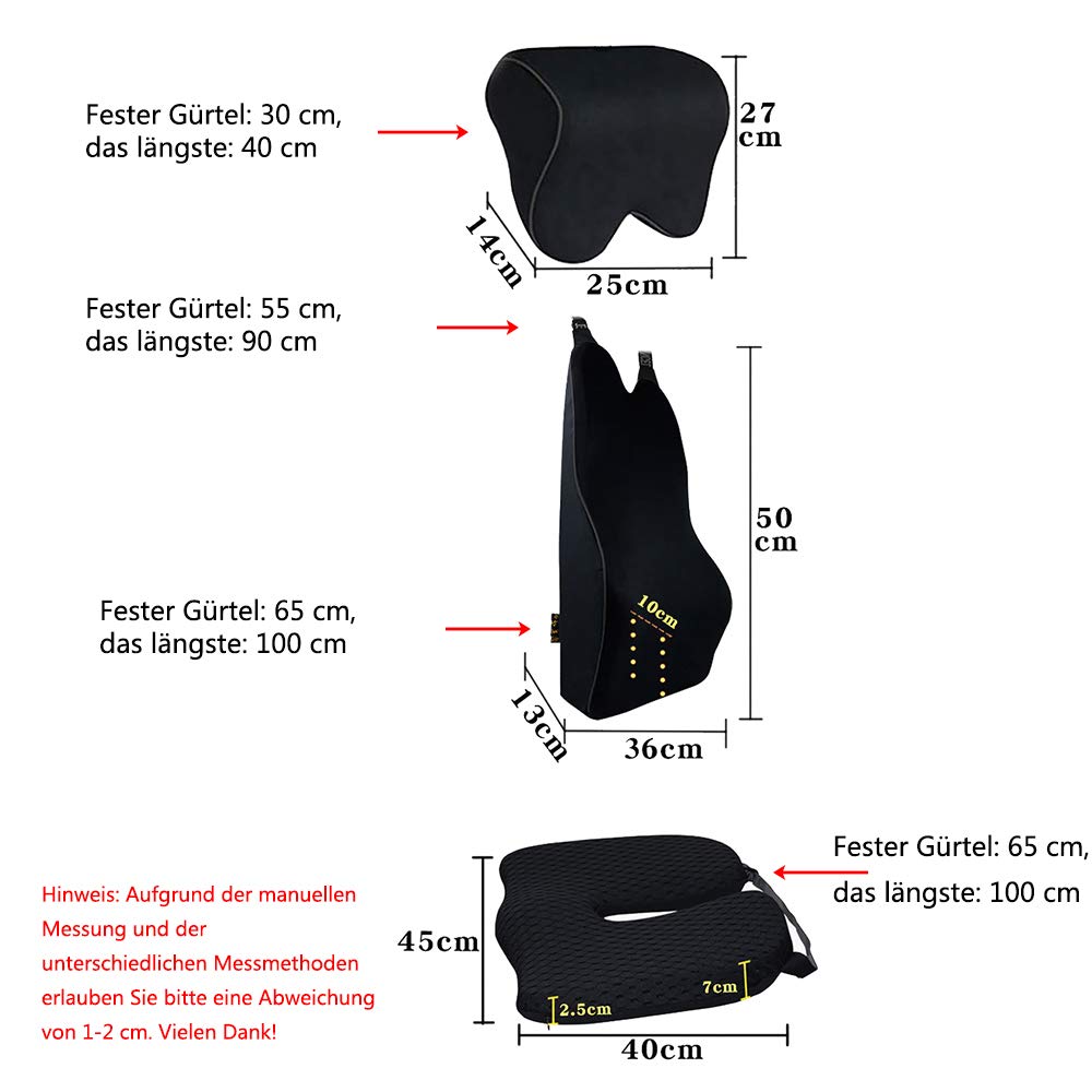 Cuscino ortopedico per sedia, con supporto lordosi e poggiatesta, cuscino ergonomico per sedia in schiuma Memory Foam, Ischia, emorroidi e dolori per sedile auto,