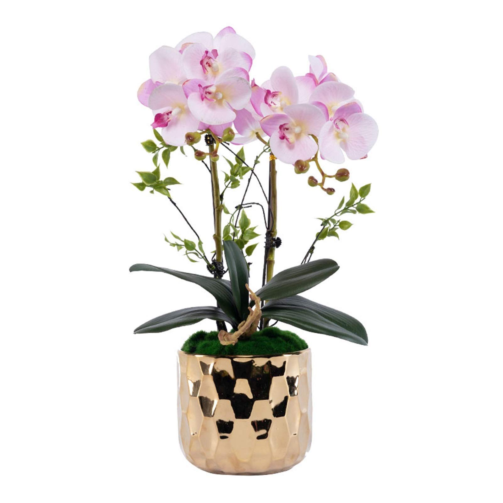 XDLEDMKIZ Artificial Flower in Pot Orchids Artificial Flowers Phalaenopsis - Orchid Faux Flowers in Gold Ceramic Pot - Wedding Party Dining Table Centerpiece Decor Table Cente
