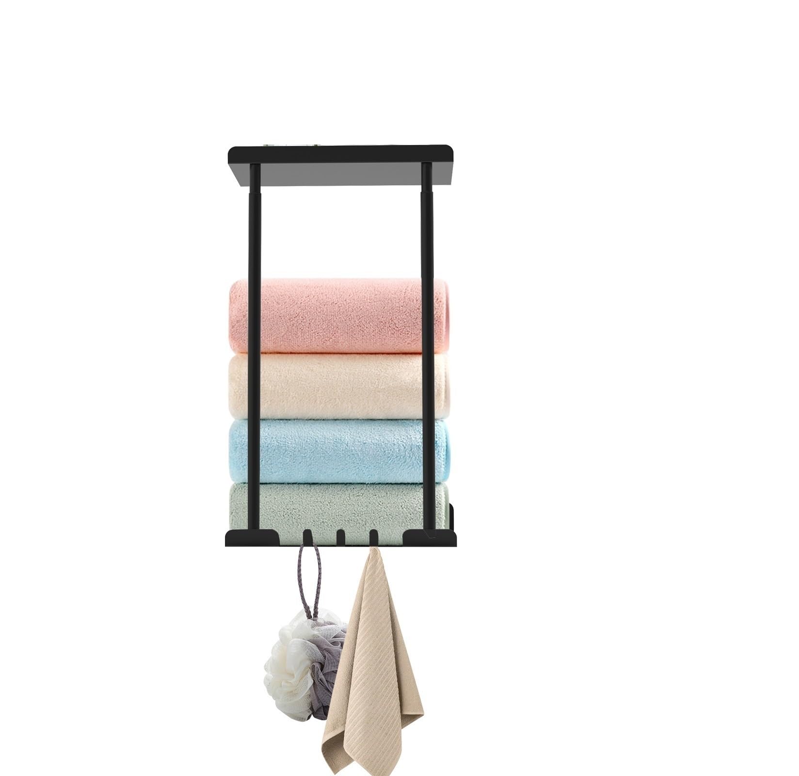 Towel Rack Sturdy Iron Tower Holder Wall Mounted Shelf For Bathroom Large Capacity Storage Organizer Space