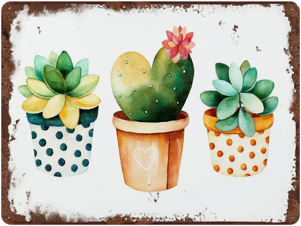 rayprint Cacti Watercolor Metal Sign Cactus Vintage Tin Poster Succulent Aluminum Sign Potted Cactus Southwestern Decor Nursery Wall Decor for Home Garden Farmhouse 12x16inch