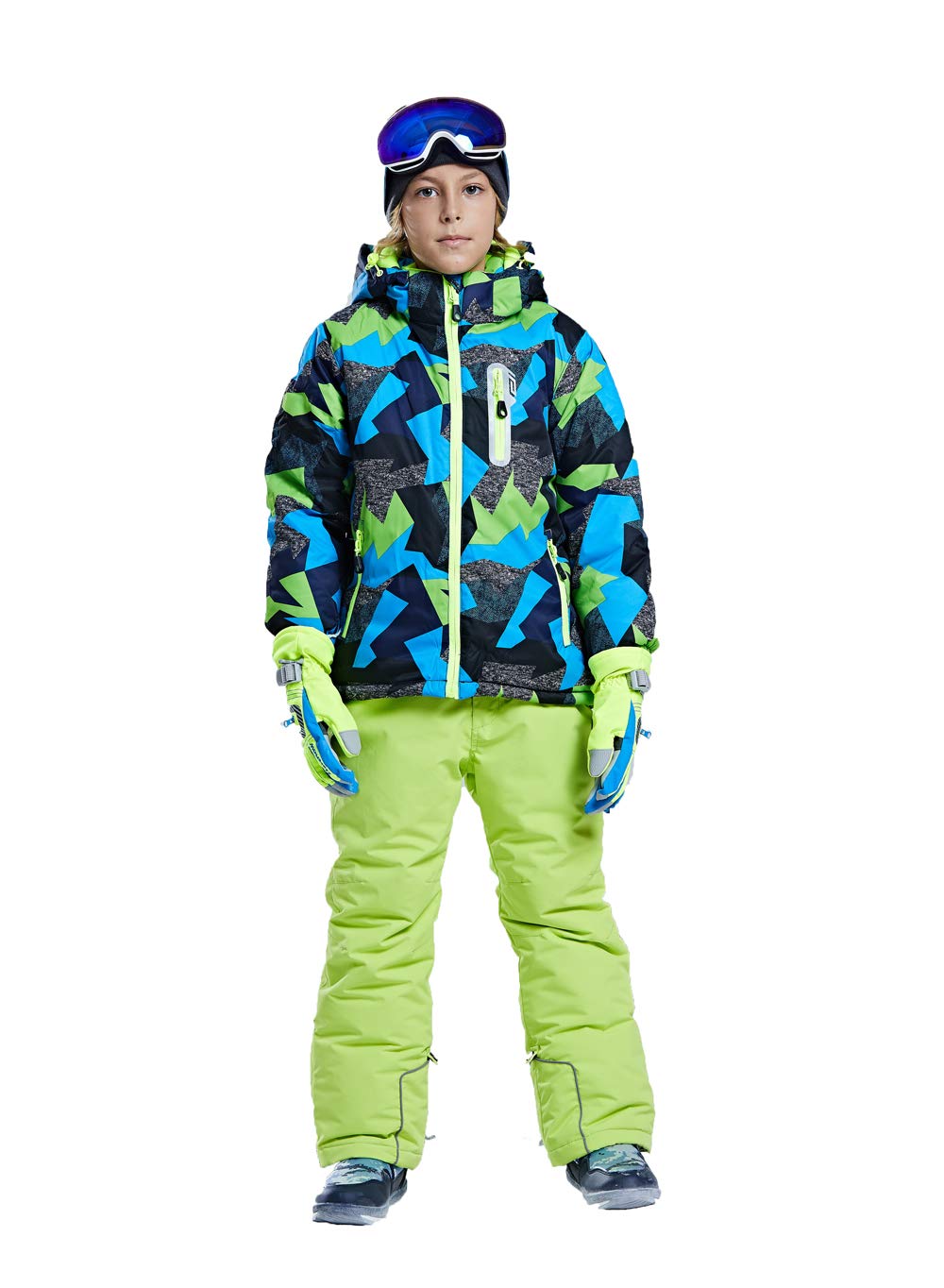 Boy's Ski Jacket and Pants Snow Insulated Suit Windproof & Waterproof (Green, 6)