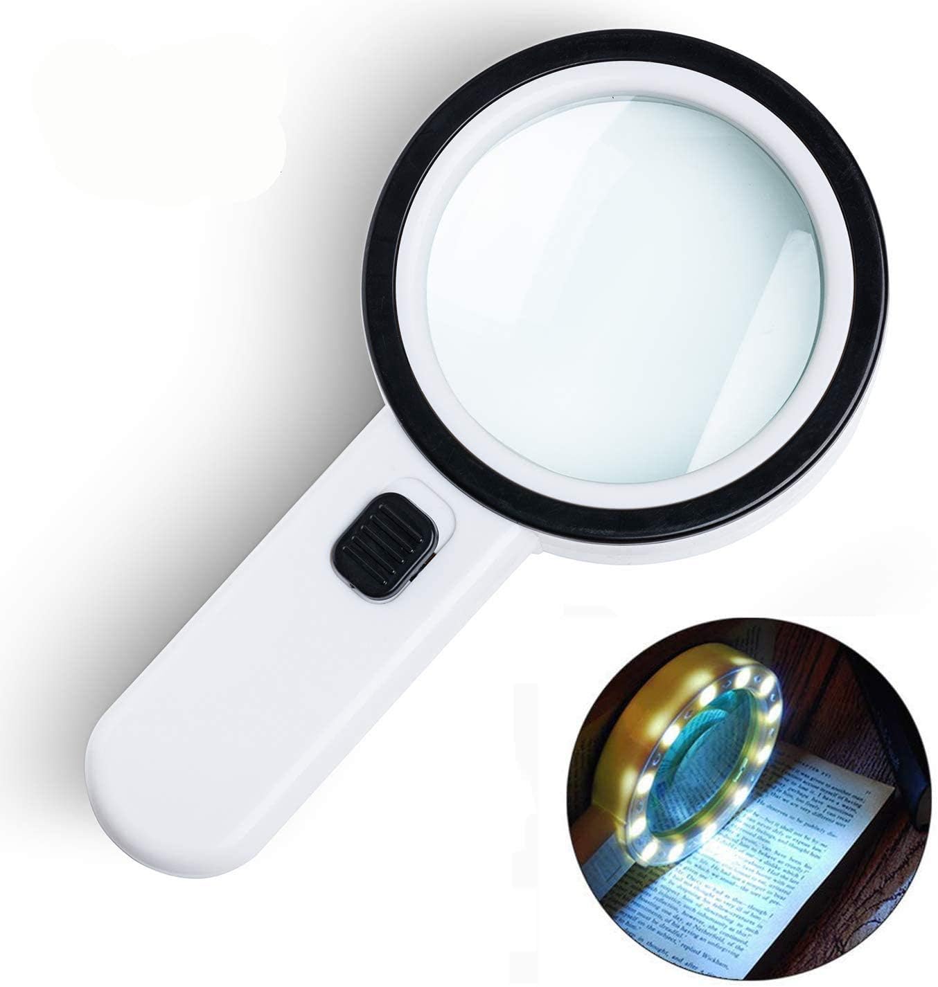 Magnifying Glass with Light, 30X Handheld Large Magnifying Glass 12 LED Illuminated Lighted Magnifier for Macular Degeneration, Seniors Reading, Soldering, Inspection, Coins, Jewelry, Exploring