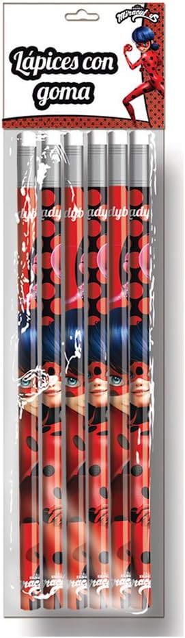 Lady Bug Miraculous – Set 6 Pencils with Rubber (CYP Imports gs-404-lb)