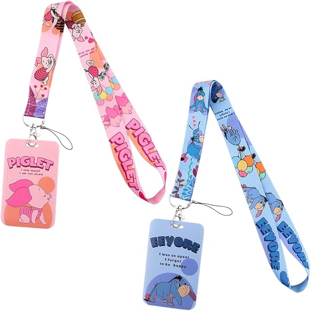 USCW Winnie The Pooh Lanyard with Card Holder,Eeyore and Piglet Neck Strap Card Case Lanyard with Detachable Card Holders for Office School Supplies, ID Card, Keys