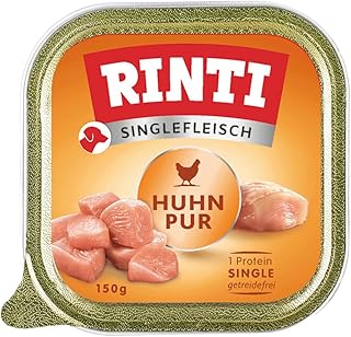 Rinti - Single Meat, Wet Food for Sensitive Adult Dogs with 100% Chicken Meat, Complete Food in Bowls without Grains, Carbohydrates and Artificial Additives, 10 x 150 g Pure Chicken product image