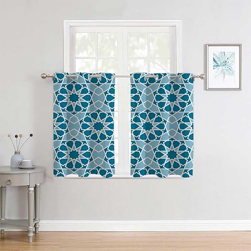 Miniatura 3 de Cortinas para Ventanas De Cuarto - Manta acústica con textura geométrica de fondo azul, 55 pulgadas de ancho por 72 pulgadas de largo, 2 paneles