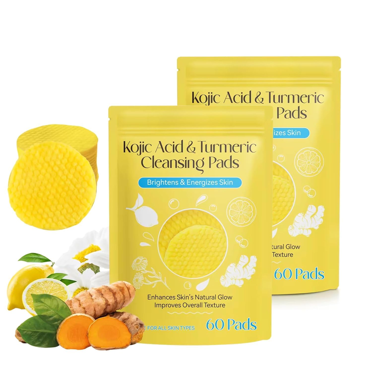 Vibca10 Turmeric & Kojic Acid Face Cleansing Foaming Pads for Dark Spots, Skin Brightening & Acne Prevention With Vitamin C, For All Skin Types (2 Pack (120 Pads))-image-11