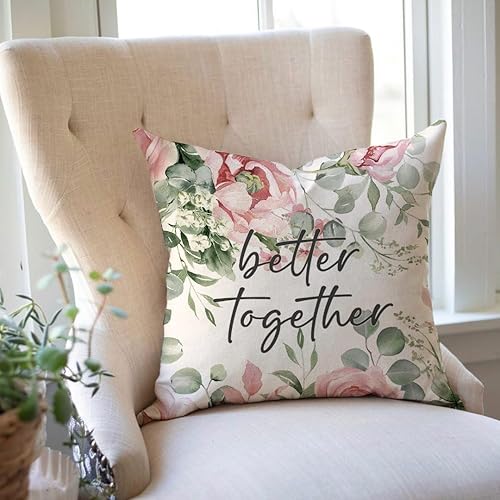Miniatura 5 de PANDICORN Juego de 4 fundas de almohada de primavera de 20 x 20 pulgadas con tarro de masón de bienvenida con flores rosadas Bless This Home Sweet