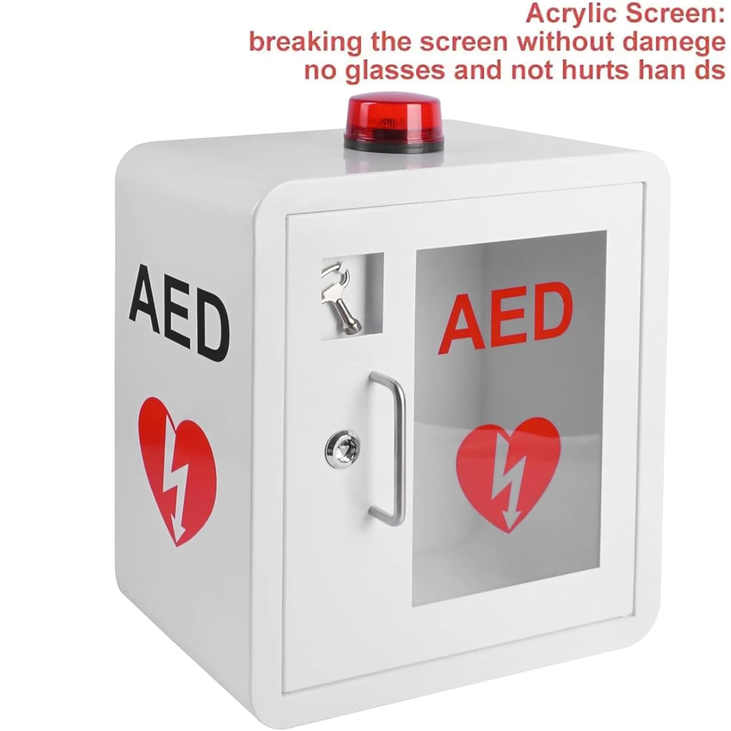 AED-Wandschrank, Stahlschrank mit Schnappverschluss, wandmontierter AED-Alarmkasten für den Außenbereich, blinkendes Alarmlicht, Edelstahlgriff, für Notfälle zu Hause, im Büro und an öffentlichen Or
