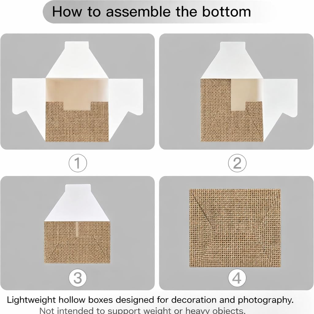 Baby Shower Burlap Print Boxes – Set of 4 Rustic Baby Letter Cubes, Lightweight Hollow Photo Props, Easy Assembly Gender-Neutral Party Décor
