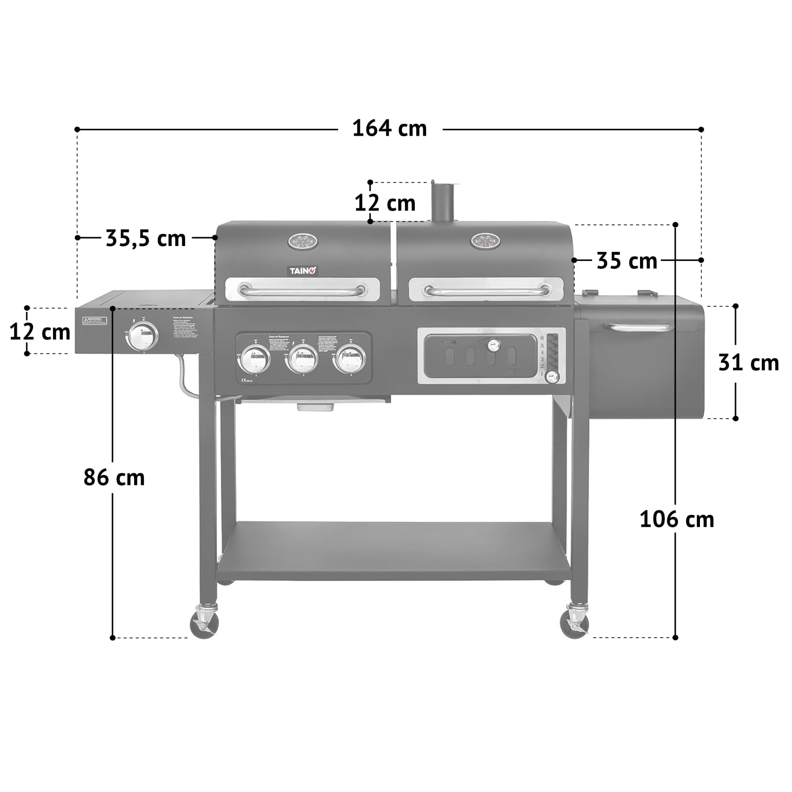 TAINO HERO DUO Gasgrill Holzkohlegrill Smoker Kombigrill Grillwagen 2 in 1 System BBQ Grill Kombistation Gas Kohle schwarz