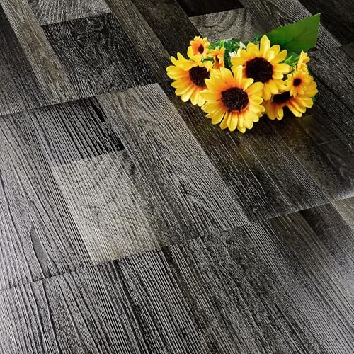 FunStick Pavimento PVC Adesivo Effetto Legno Nero - Piastrelle in Vinile per Bagno, Cucina, Salotto 30x30CM