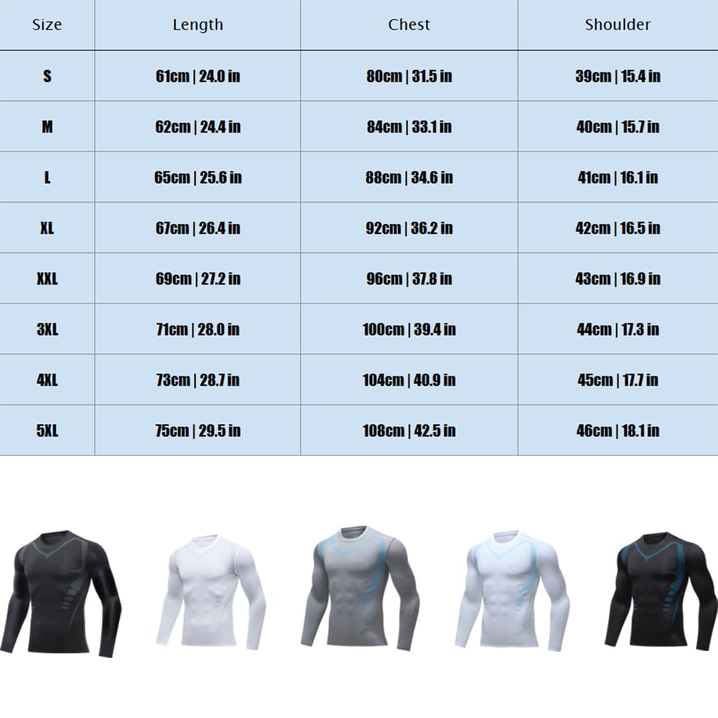 Vitrumite Compression Shirt, Long Sleeve Compression Shirts for Men, Quick-Drying Breathable Slim Fit Training Clothing (US, Alpha, Medium, Regular, Regular, B-White)