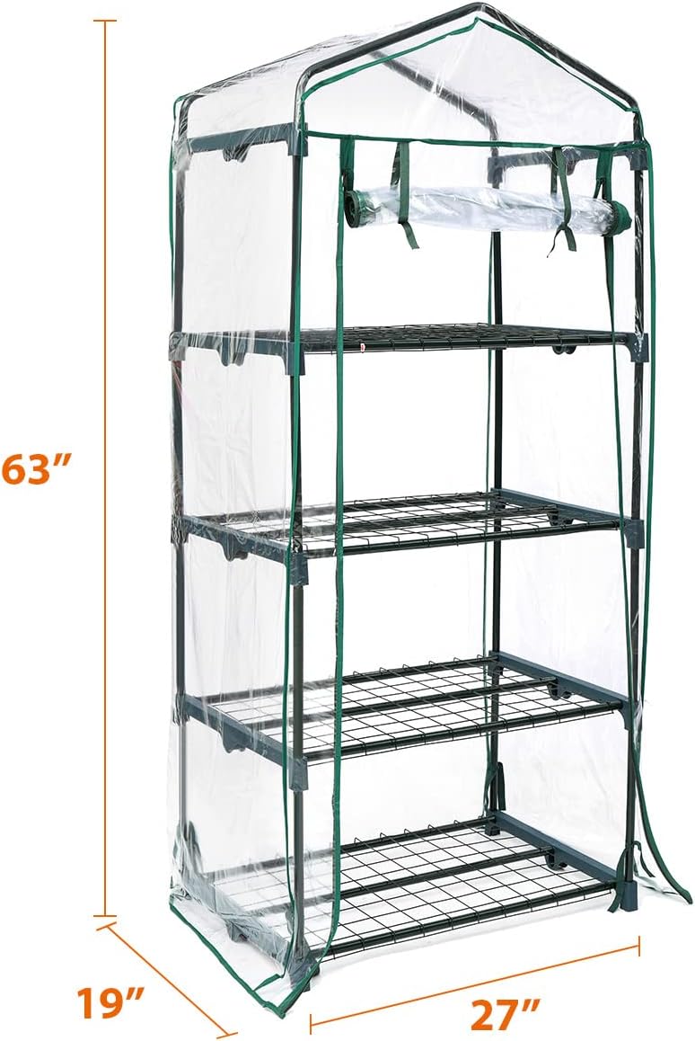 Portable Mini Greenhouse 4 Tier Small Greenhouse Gardening Plant with 2 Roll-Up Zippered Doors Green House for Indoor Outdoor Patio, Balcony, Backyard Garden