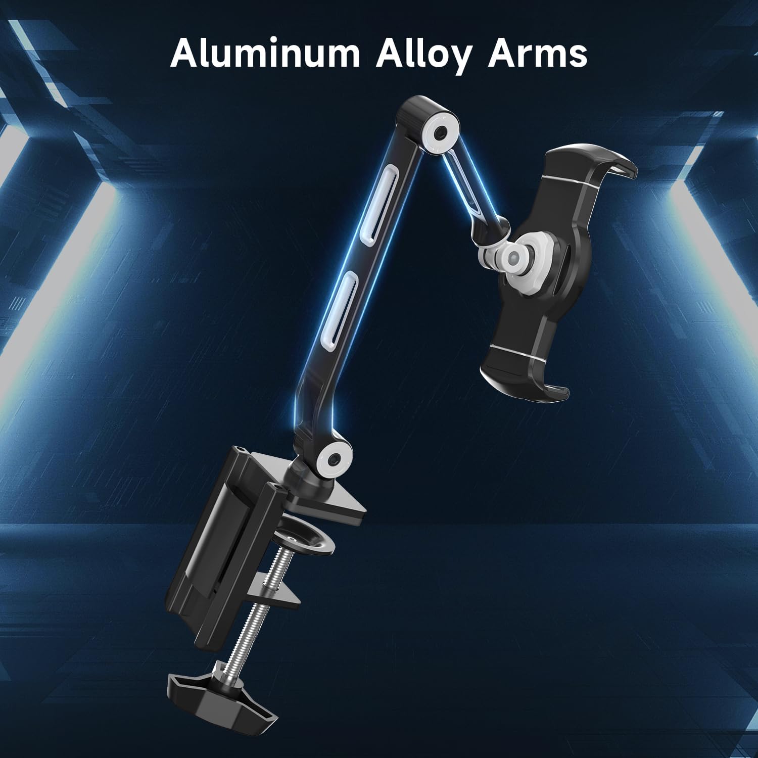 suptek Aluminum Alloy Cell Phone Desk Mount Stand 360° Tablet Stand and Holders Adjustable for iPad, iPhone, Samsung, Asus and More 4.7-11 inch Devices, Good for Bed, Kitchen, Office (YF208B)