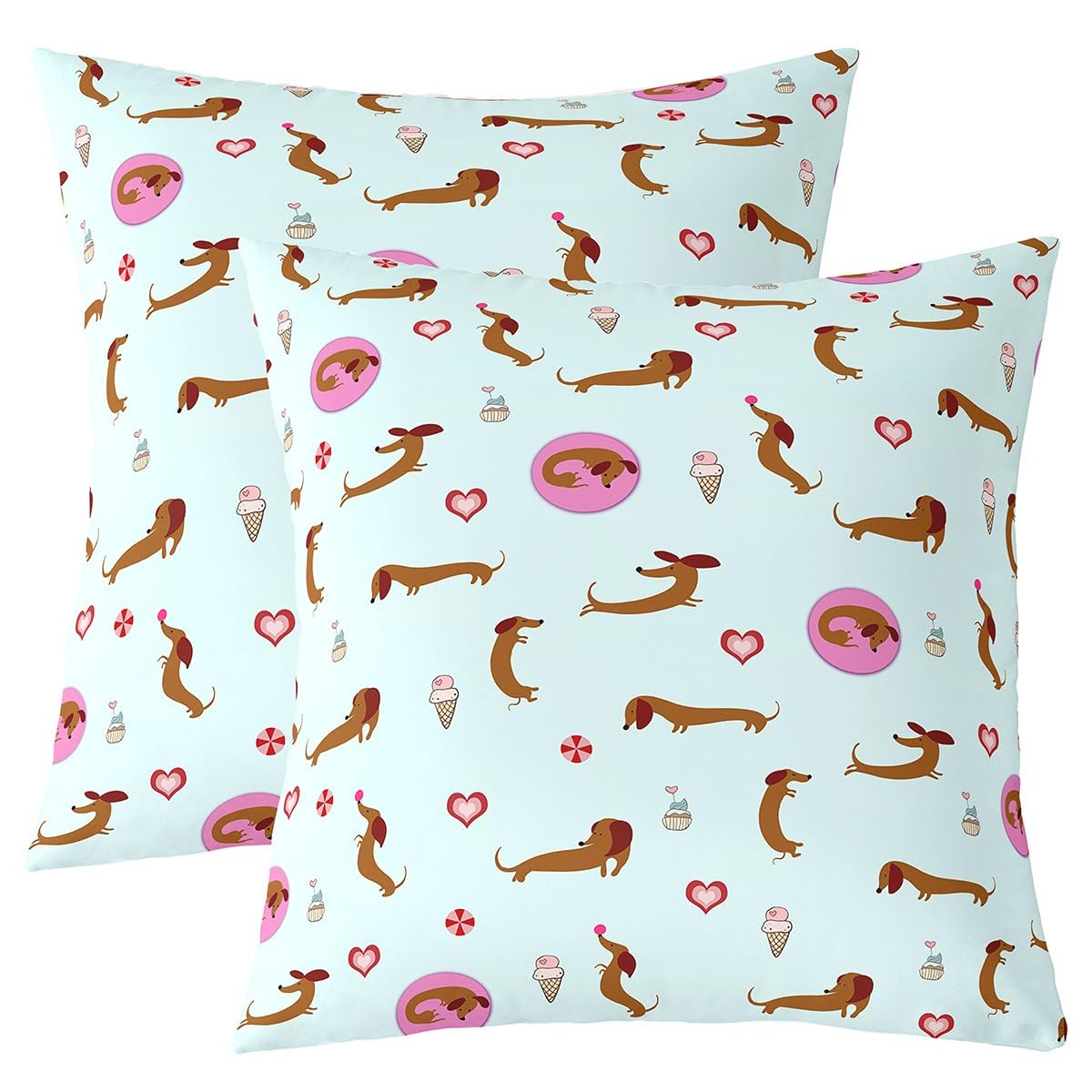 Homemissing Cute Sausage dog Cushion Covers Set of 2 50x50cm For Sofa Couch Chair Kids Boys Girls Teens Dachshund Puppy Dog Pillow Covers Pink Love Heart Cushion Case Cartoon Animals Blue Pillow Cases โ image 1