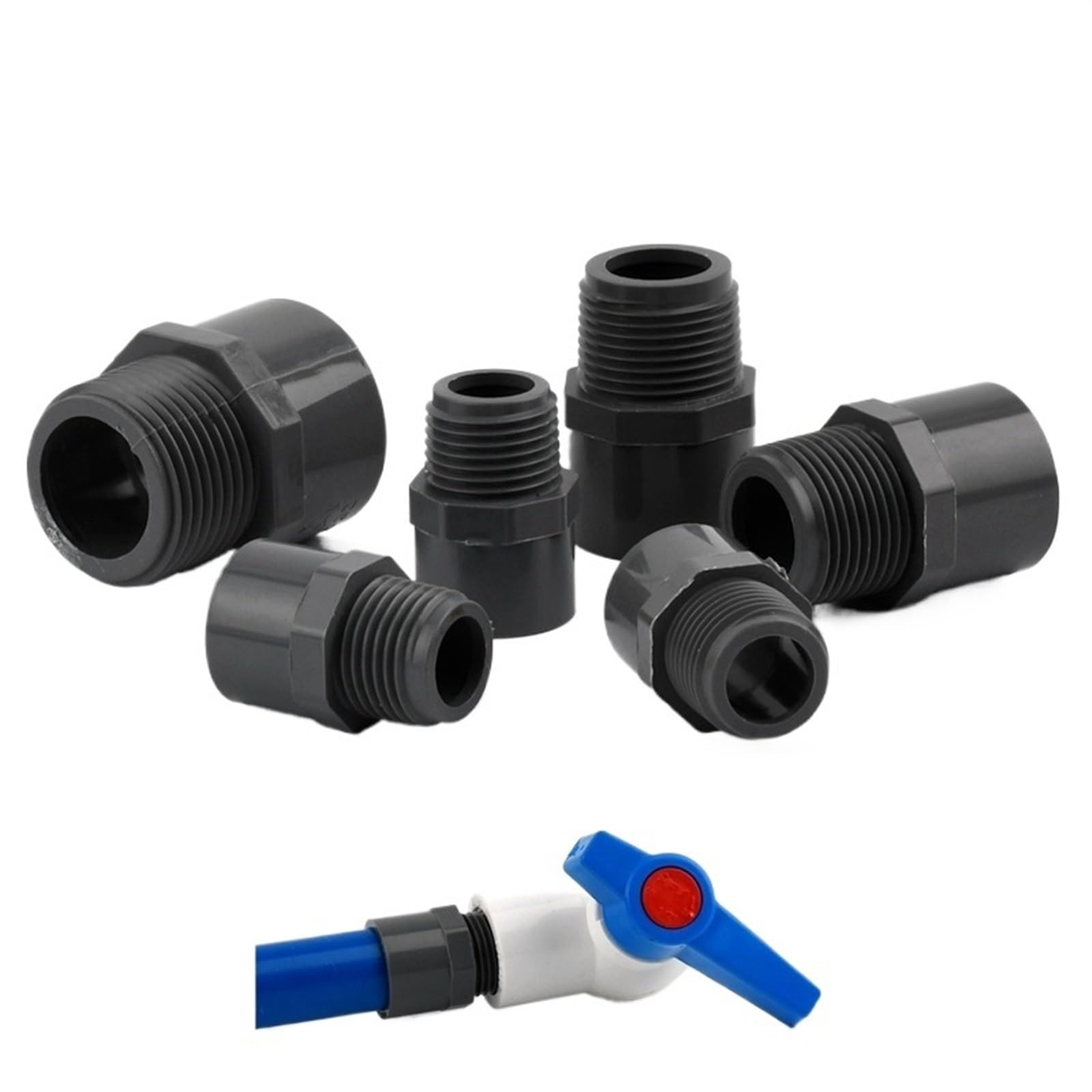 PVC-Fittings, Wasserrohrverbindungen, 2 Stück 20/25/32/40/50/63 mm ~ 1/2"-2" PVC-Geradeverbinder Außengewinde Rohrverbindungsteile Gartenbewässerungsadapter(32mm)
