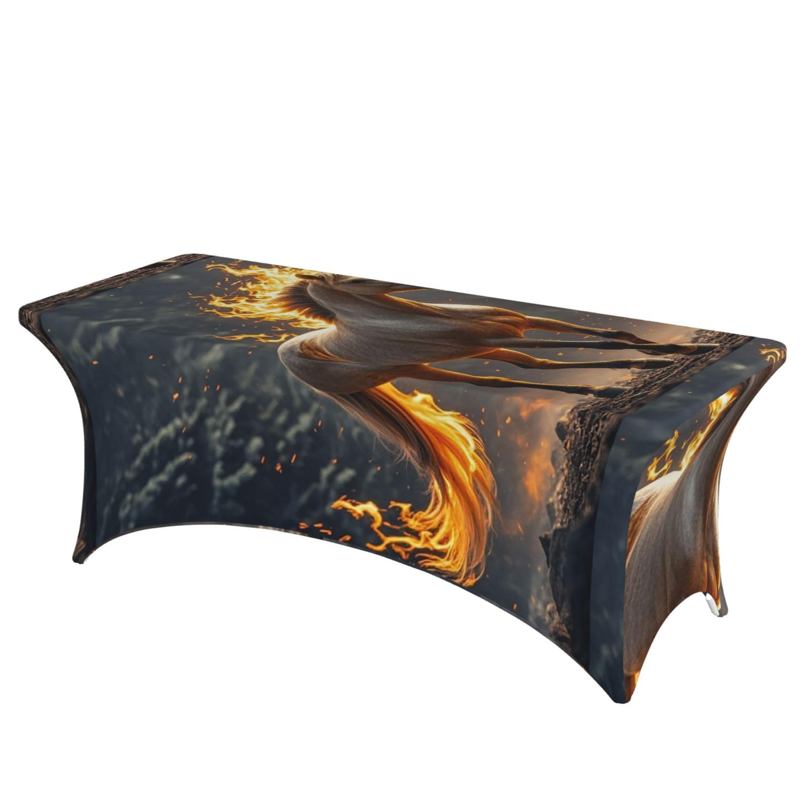 LMNGH Flame Horse Decorative Tablecloth Protector for Wedding, Banquet & Parties6FT Spandex Rectangle Tablecloths, Stretch Washable Table Cloth Wrinkle Free Patio Table Cover