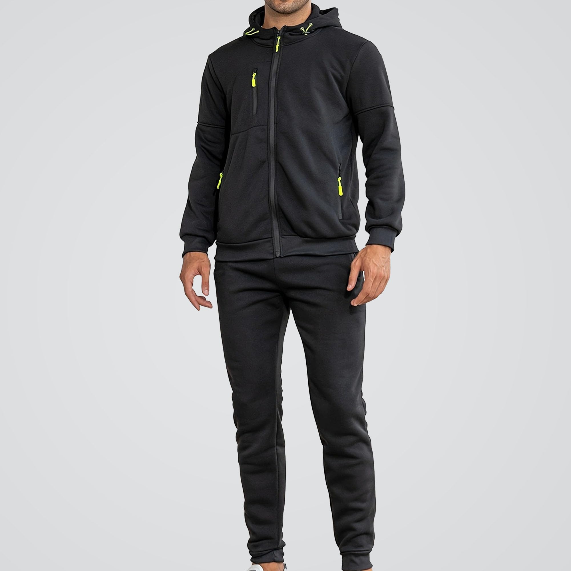 Herren-Trainingsanzug-Set mit Reißverschluss, Sweatshirt, Jogginghose | Kapuzen-Sweatshirt, Jogginghose, passendes Set, klassisches Farbblock-Design, lässiger Anzug