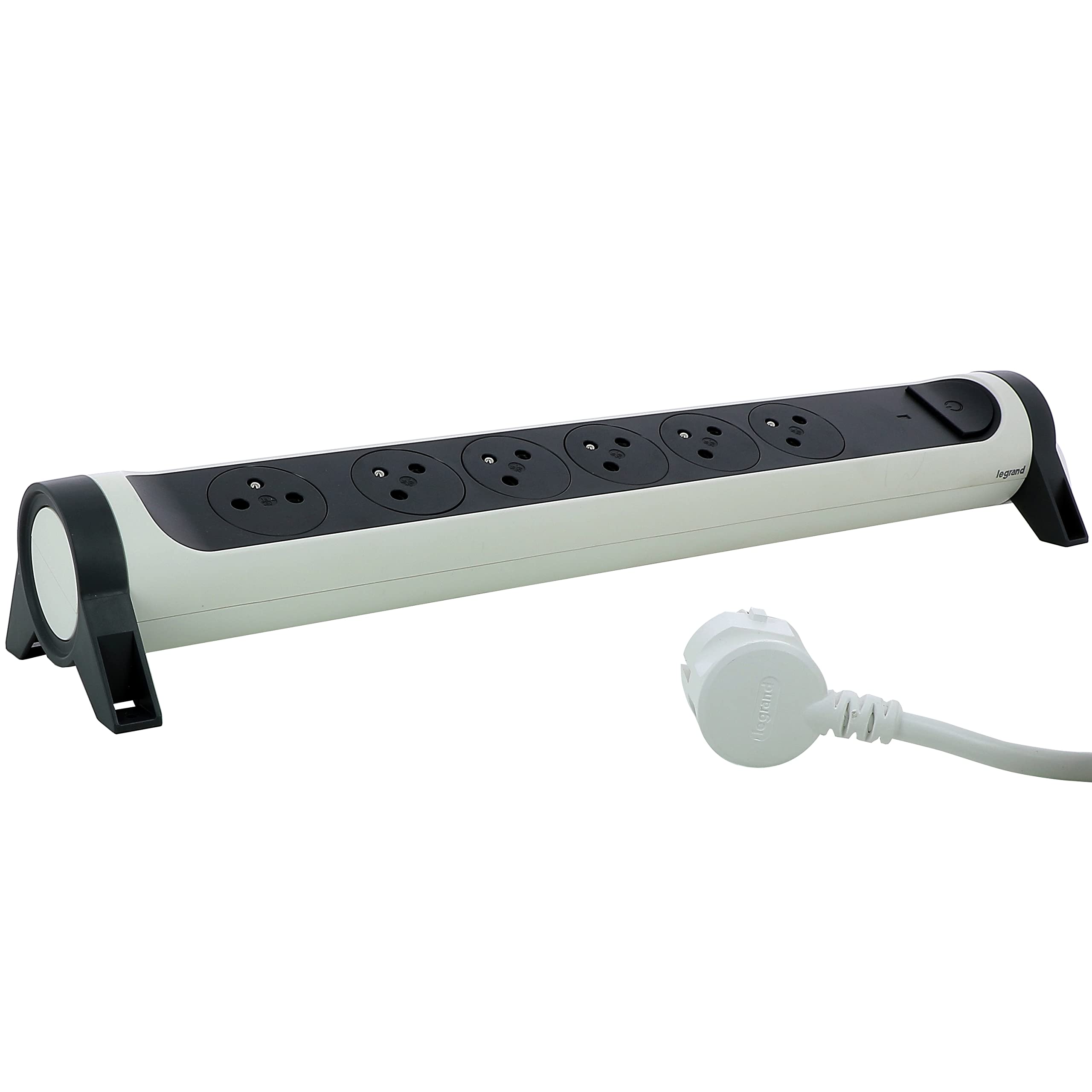 LEGRAND - Multiprise Rotative Avec Interrupteur à Voyant LED + Disjoncteur + Indicateur de Charge - 6 Prises Surface avec Terre - Cordon 1,5m - Blanc et Gris Foncé