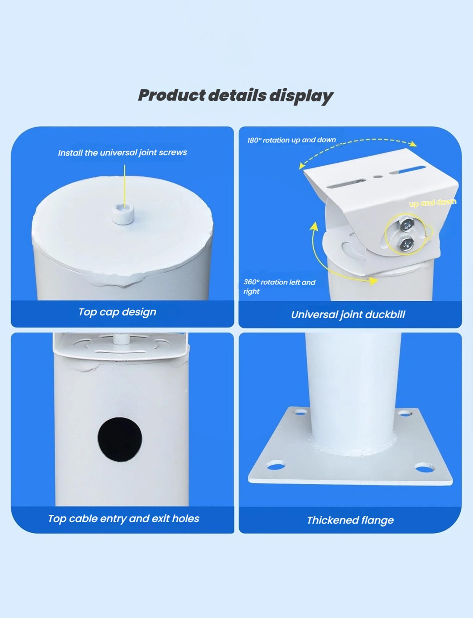 Poste para cámara, Soporte Universal para cámara de Seguridad con articulación y Tornillos - Poste Ajustable de 50 cm/19,69 Pulgadas para vigilancia, Soporte de monitoreo Negro para Uso en e
