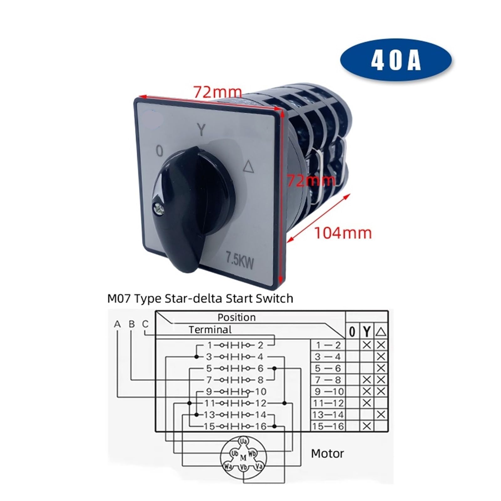 Interrupteur à cames rotatif triangulaire for moteur double vitesse, interrupteur haute et basse tension 40 A HZ5-40/7,5 kW M07