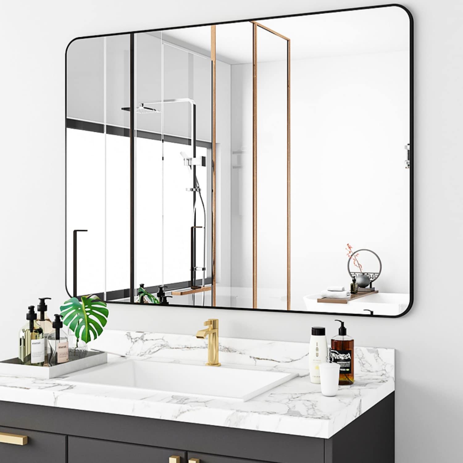Espejo Rectangular De Pared 40x30 Cm - Marco Negro Metal - Ideal Para Baño O Dormitorio
