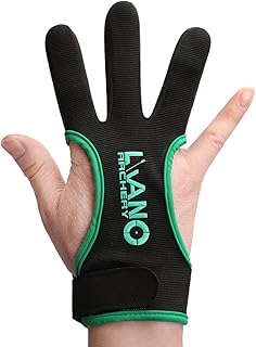 LWANO Archery Gloves Leather Practice Hunting Three Finger Protector for Youth Adult Beginner (Green, X-Large)