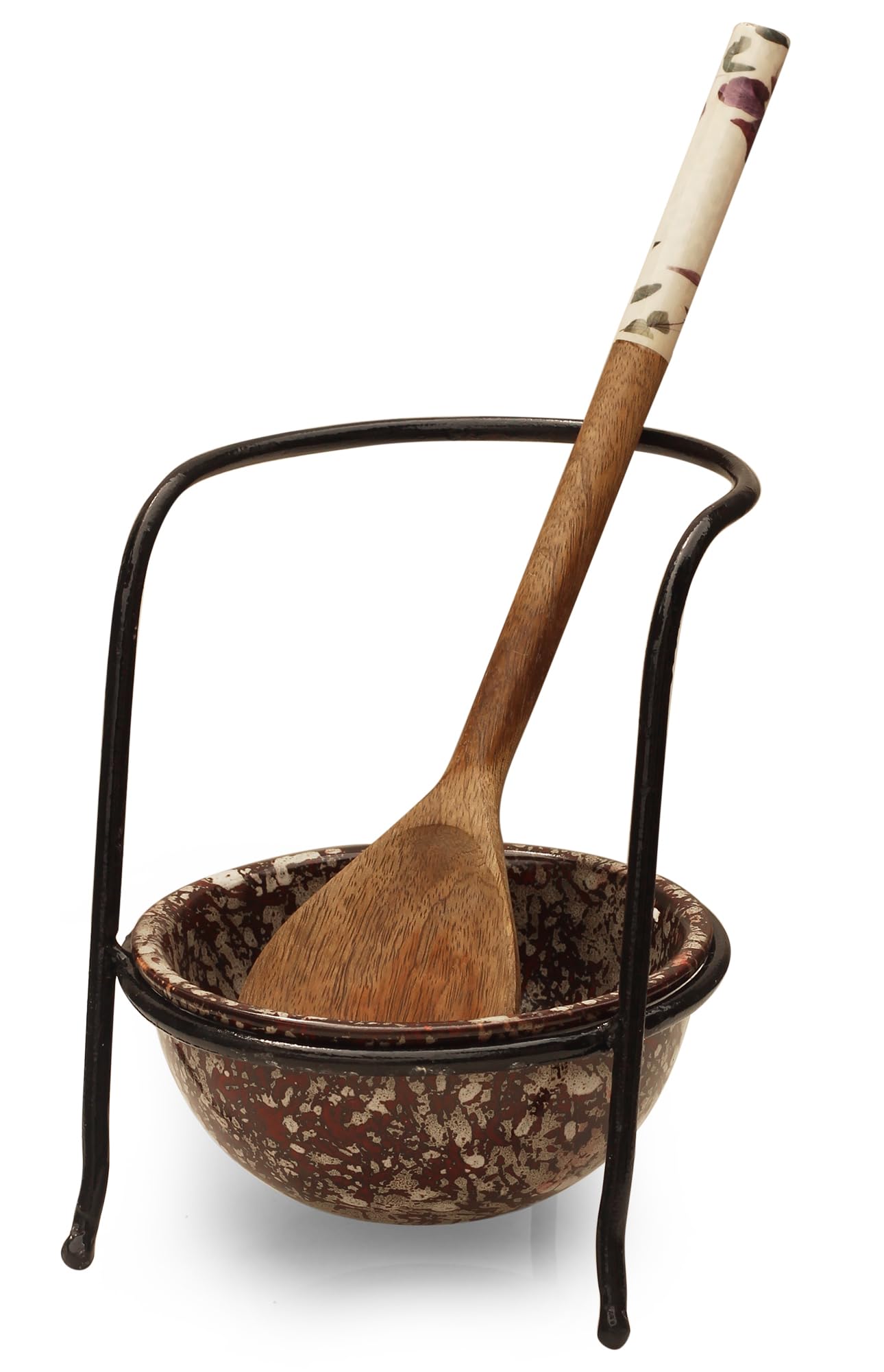 Metal Spoon Rest with Red Ceramic Dish - Upright Utensil Holder for Stovetop & Kitchen Organization Standing Spoon Rest for Kitchen Countertop (AB-SPOON-025)