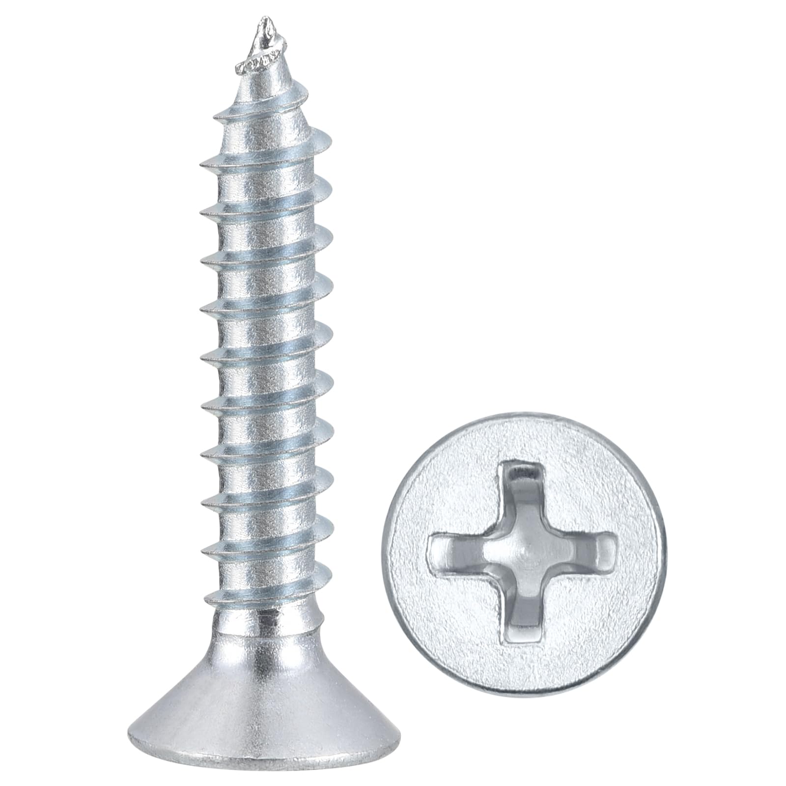 METALLIXITY Countersunk Phillips Wood Screws (#6x3/4") 400Pcs, Carbon Steel Coarse Thread Phillips Drive Flat Head Wood Screws - for Furniture Installation Repair, Bluish-white — image 1