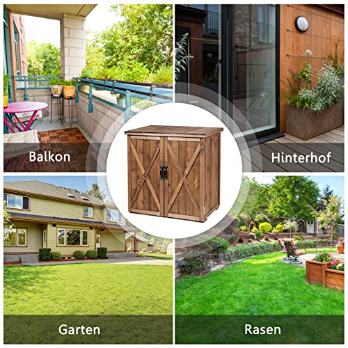 COSTWAY Holzschuppen 77 x 56 cm, Tannenholzschrank mit Doppeltüren, Geräteschuppen Gartenschrank für Außenbereich… – Bild 7