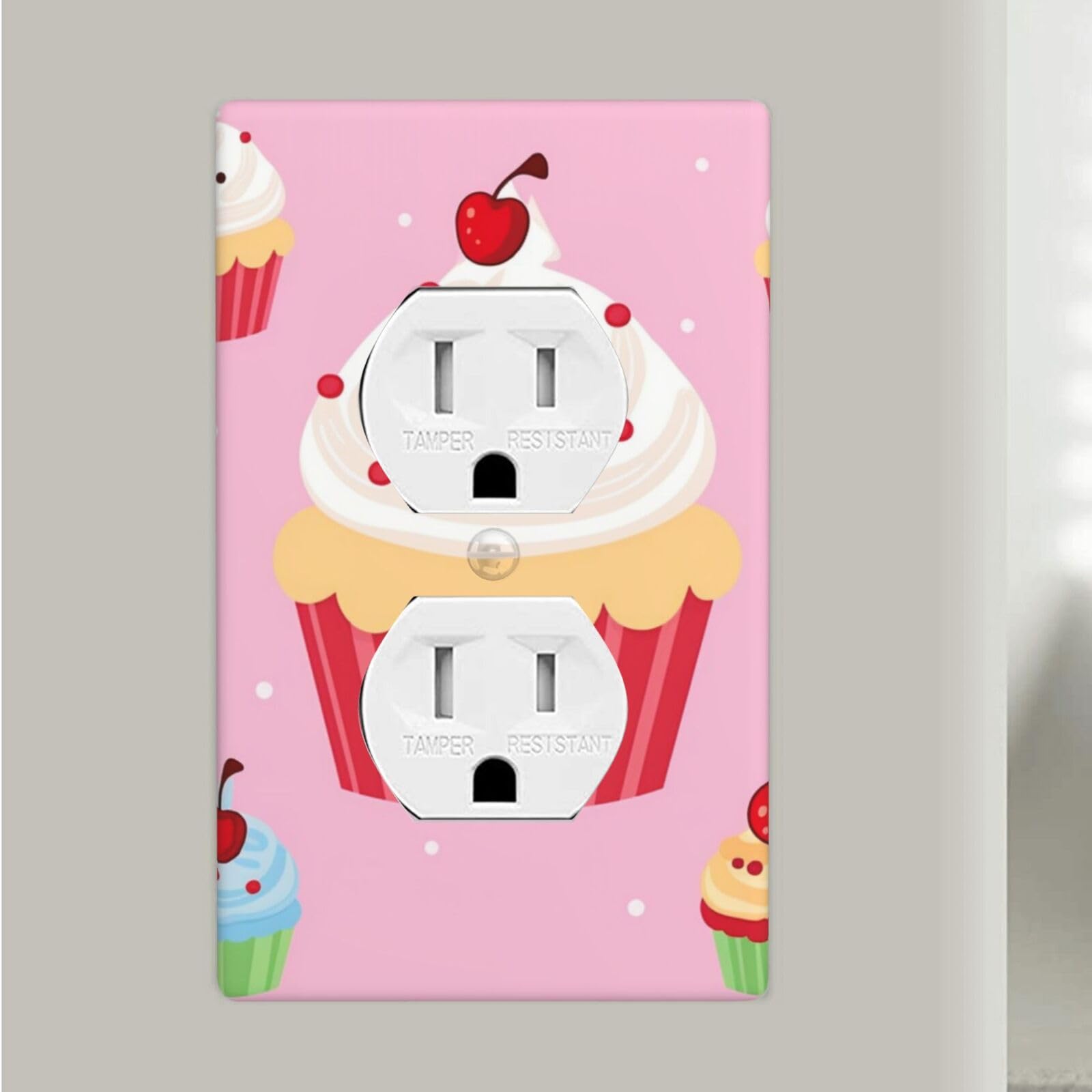 Cute Cupcake Duplex Receptacle Outlet Covers, 1-Gang Standard Size Wall Plates Unbreakable Polycarbonate Electrical Switchplate Cover Faceplate for Bathroom Kitchen Decor