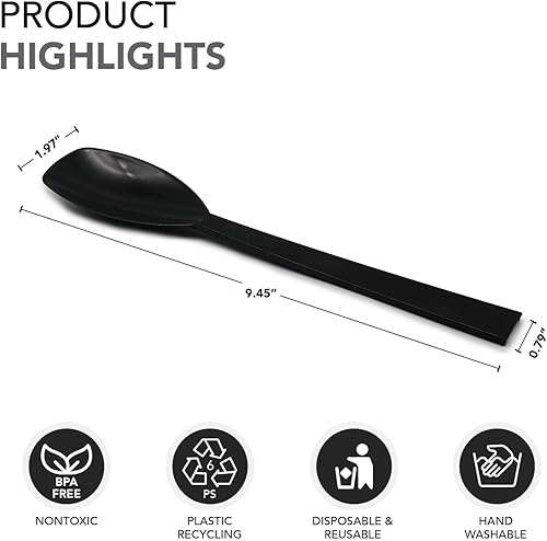 Miniatura 5 de Party Essentials Kit de utensilios de plástico para servir bufé, cucharas, tenedores, pinzas, 20 piezas, color negro