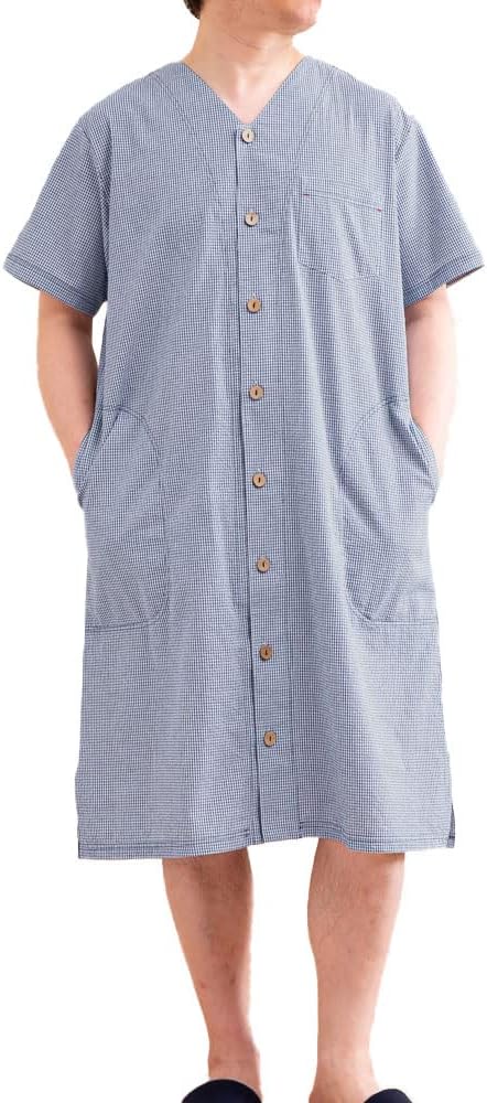 ベタつきにさよなら!夏に心地いい爽やか前開きサッカーパジャマ(綿100%)(半袖) - ファッション通販ならセシール(cecile) [ケーズアイ] メンズ スリーパーパジャマ サラッとして涼しい綿100%リップルサッカーギンガムチェック 半袖 前開き 初夏・盛夏向