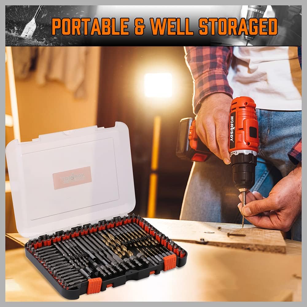 HORUSDY Impact Drill Bit Set, 112-Pieces 1/4" Hex Shank Impact Driver Bits and Screwdriver Bits Set for Screw Driving and Wood Metal Cement Drilling Screwdriver Bits Set with Storage Case - Image 7