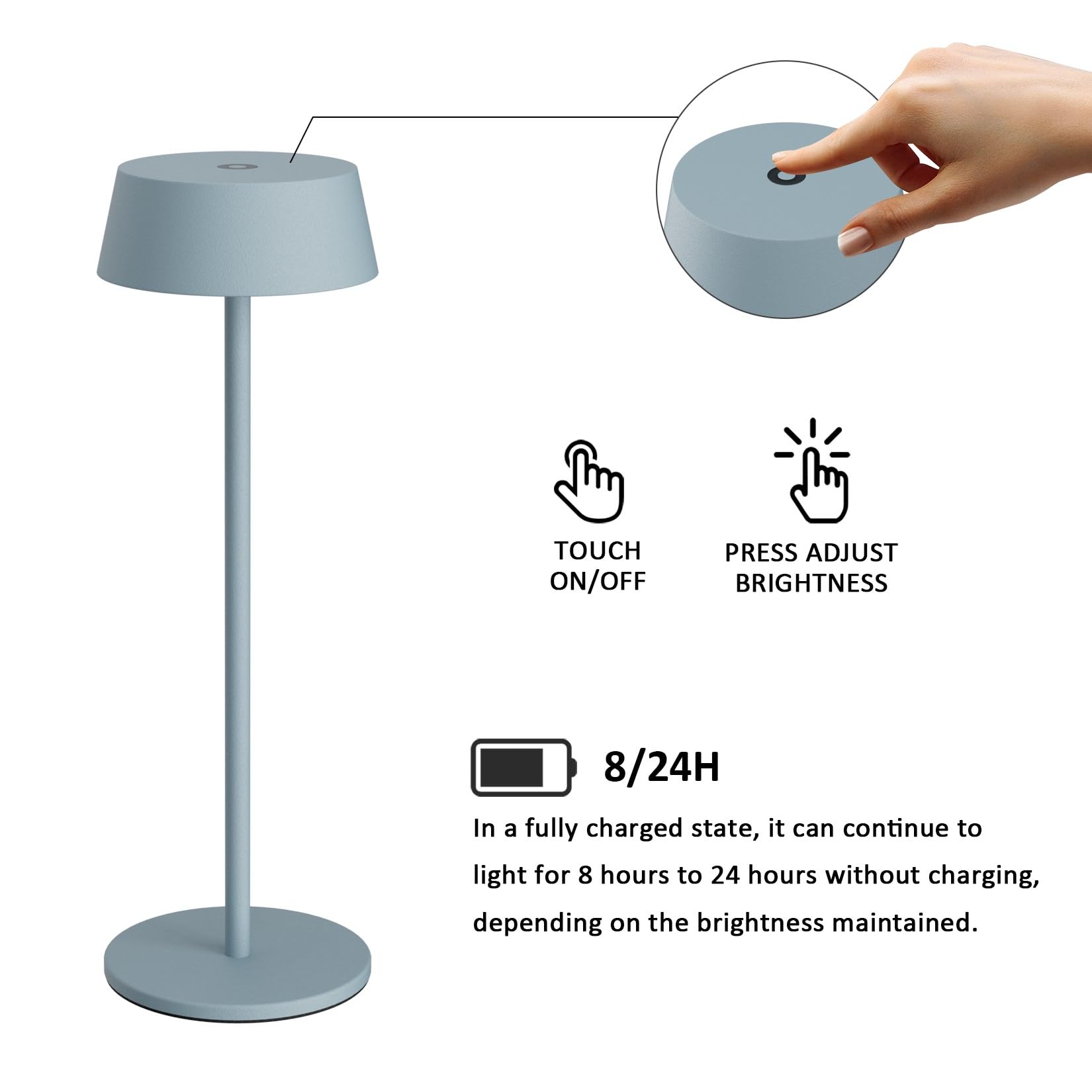 K-Bright Lampada da tavolo, Lampada Notte 3000K, Protezione IP54 Lampada Led Ricaricabile senza fili, Adatto A Cena, Lettura, Camera, Giardino E Tanto In Piu (Blu)