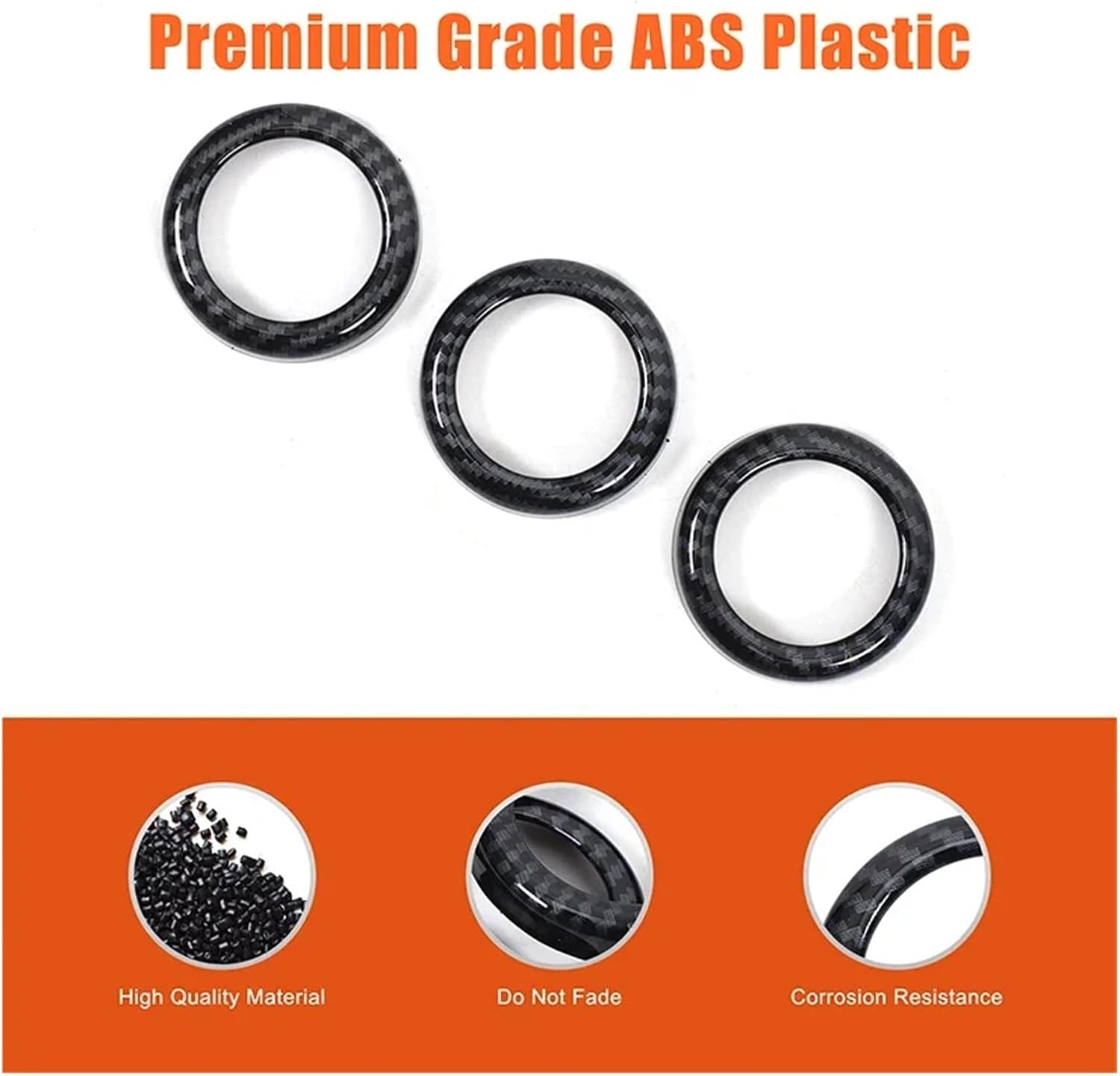 Carbon Fiber Car Interior Trim Compatible for Nissan 370Z Z34 2009-2020 | 3PCS ABS Gloss Control Knob Decorative Rings Dashboard Kit with Carbon Fiber Texture