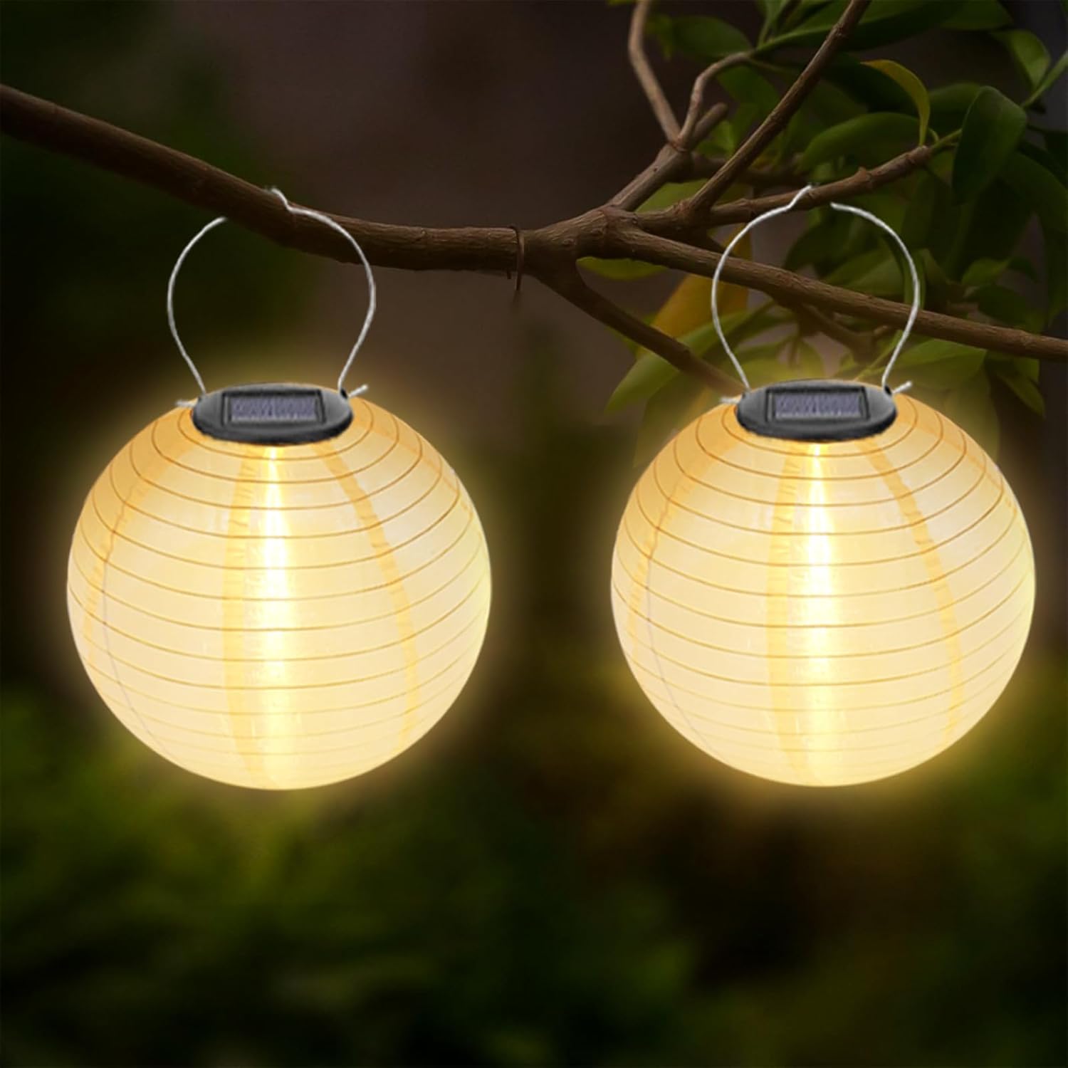 GOMETY Out of doors Photo voltaic Lantern, Pack of two, 30 cm Photo voltaic LED Lantern, Lanterns, Heat White, Nylon, Waterproof, Hanging Photo voltaic Powered Backyard Lantern Lighting for Patio, Yard, Out of doors, Wedding ceremony, Competition