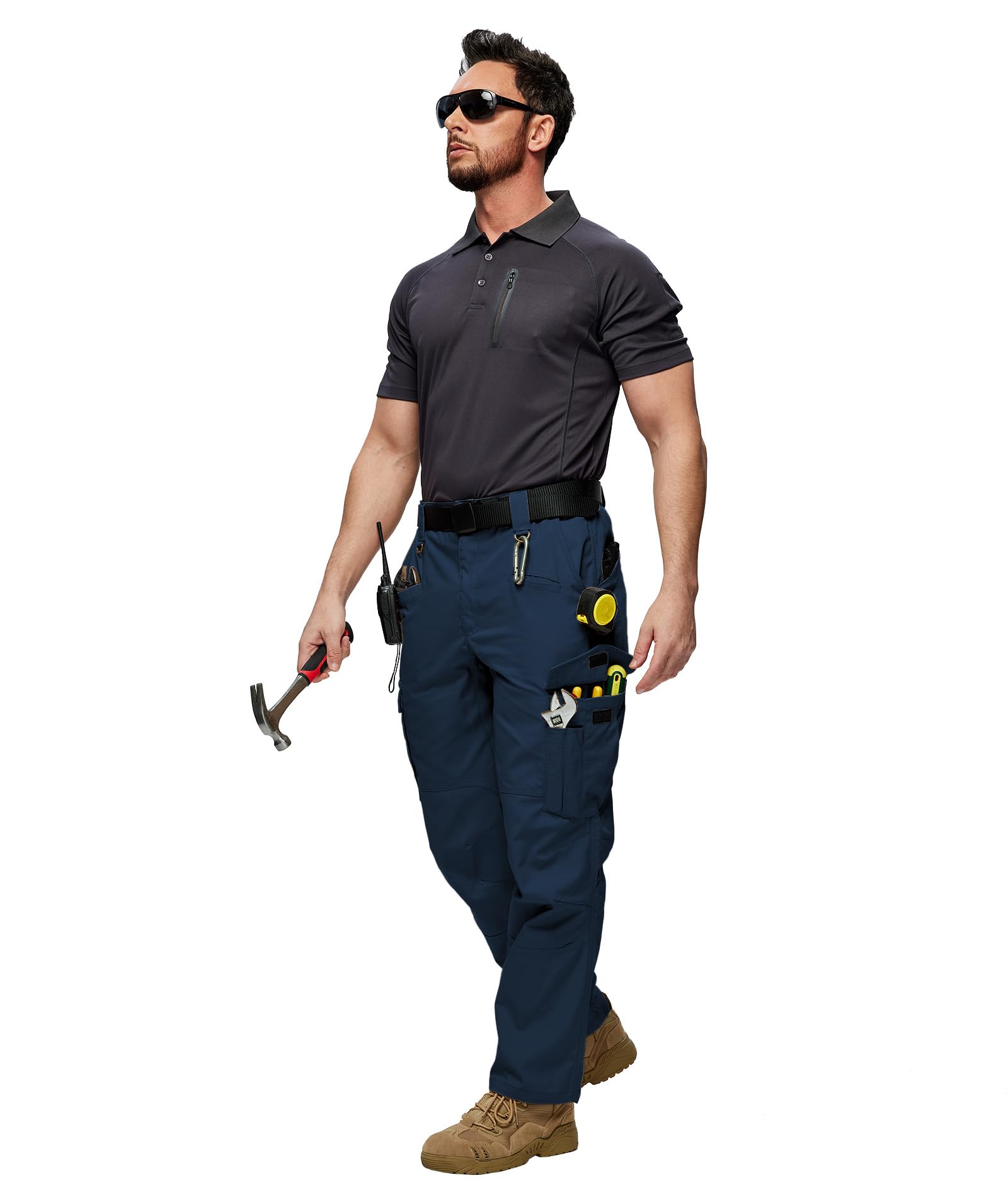ZITY Pantalon de Travail Robuste pour Homme - Pantalon Cargo Extensible - Pantalon Tactique de sécurité avec Plusieurs Poches - Taille Semi-élastique