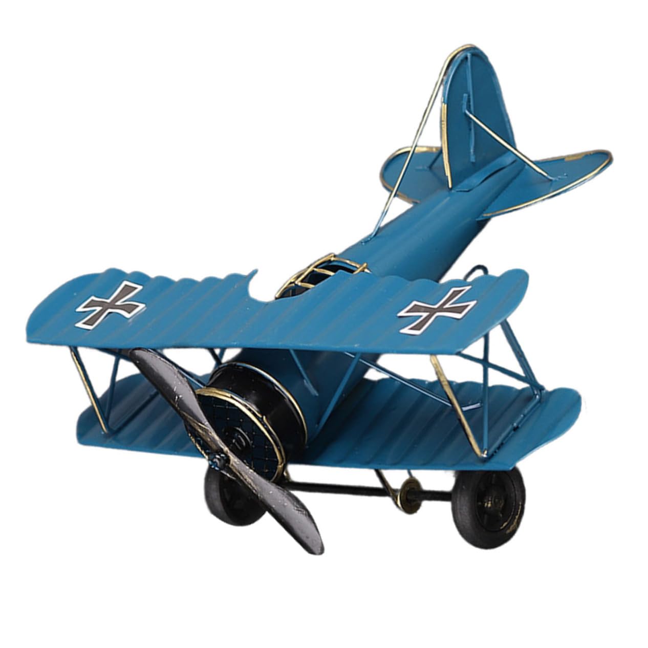 Avión de metal azul retro vintage y adorno decorativo antiguo de sala