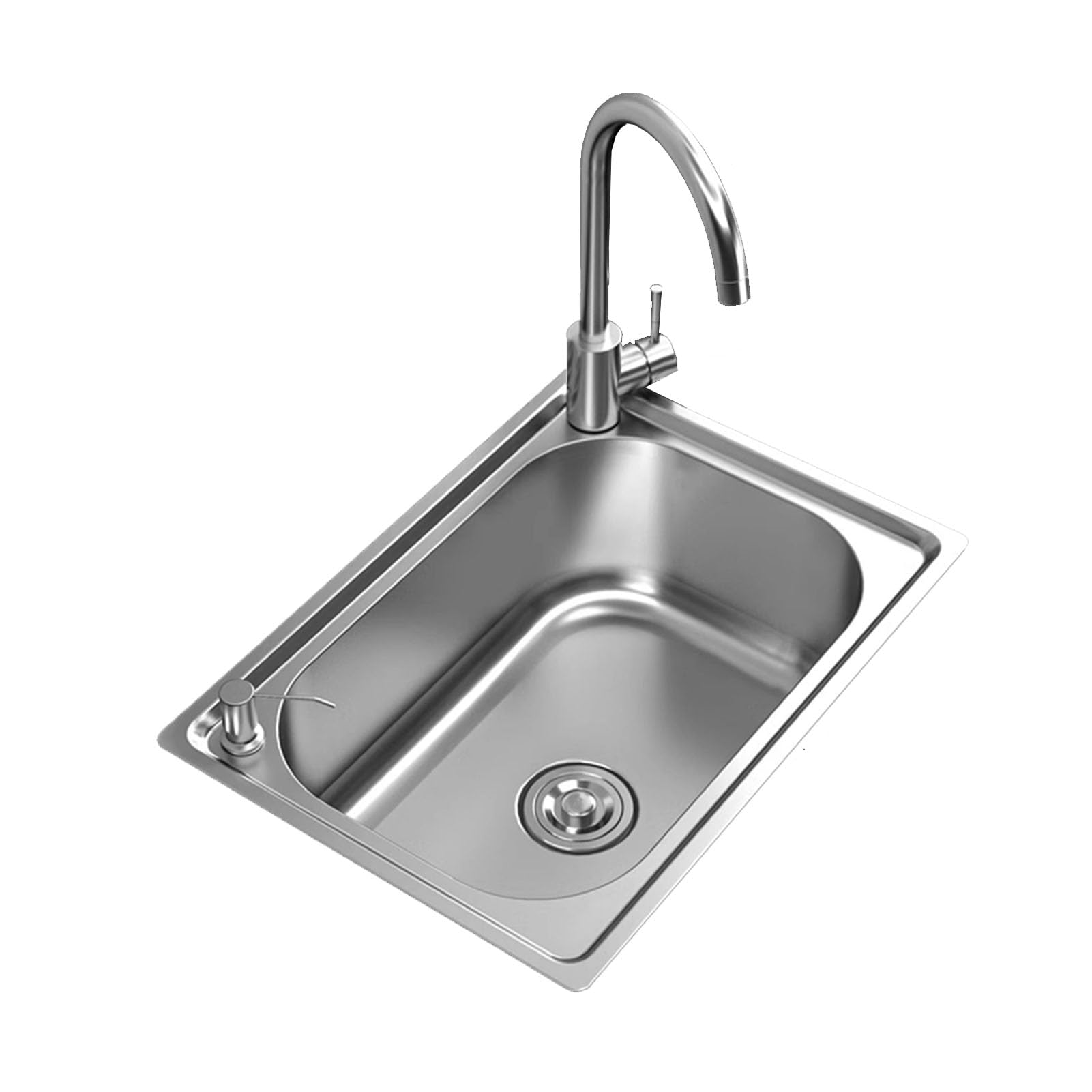 LMYSXAOZ Commercial Stainless Steel Kitchen Sink Catering Single Bowl with Faucet & Drain Durable 55x40cm Workstation for Restaurants Food Service