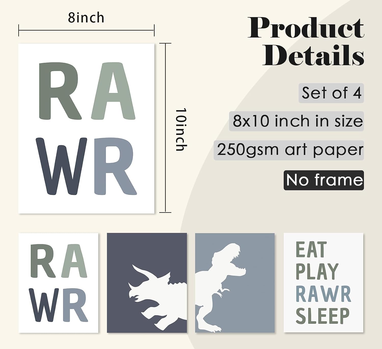 ULEGIE Dino Wall Art Decor Set of 4,Boys Room Decor Dinosaur, Dinosaur Room image 2