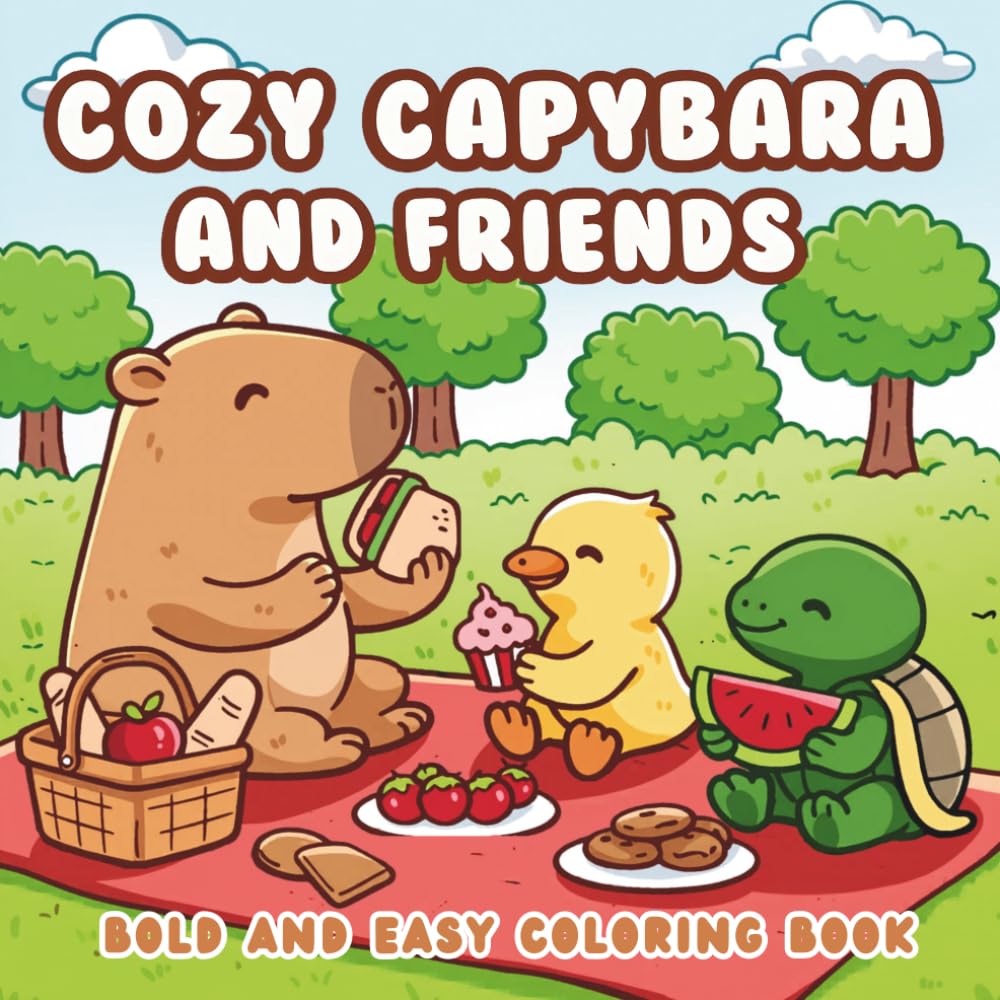 Cozy Capybara and Friends: Bold and Easy Animal Coloring Book for Relaxation Featuring Cozy Home Moments, Rainy Days, Garden Adventures & Sweet Friendship (Bold and Easy Coloring Collection)
