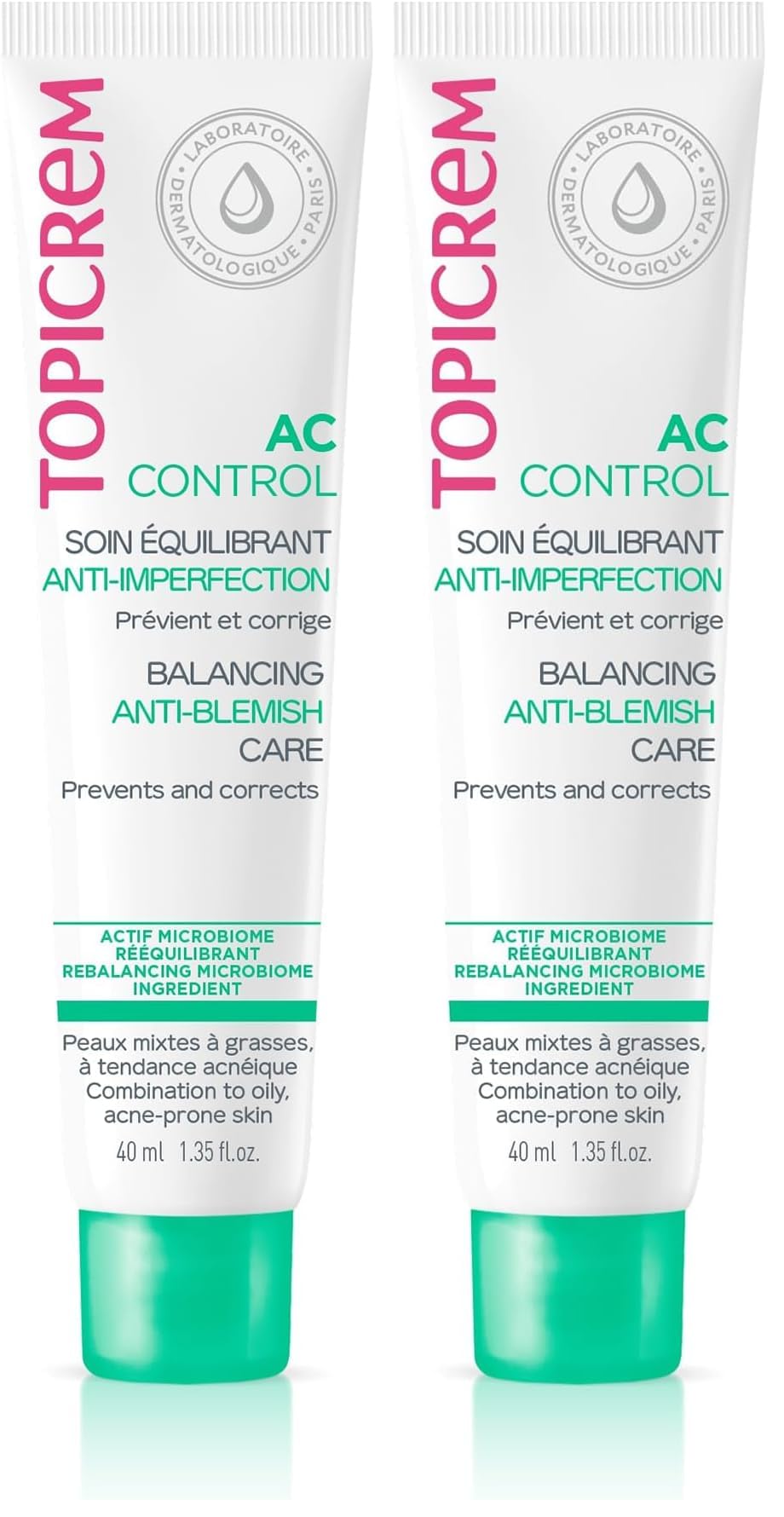 Topicrem - Cura equilibrante AC Control - Cura anti imperfezioni e regolatore di sebo - Pelle sensibile mista a grassa, tendenza acneica - adolescenti e adulti - 40 ml (Confezione da 2)
