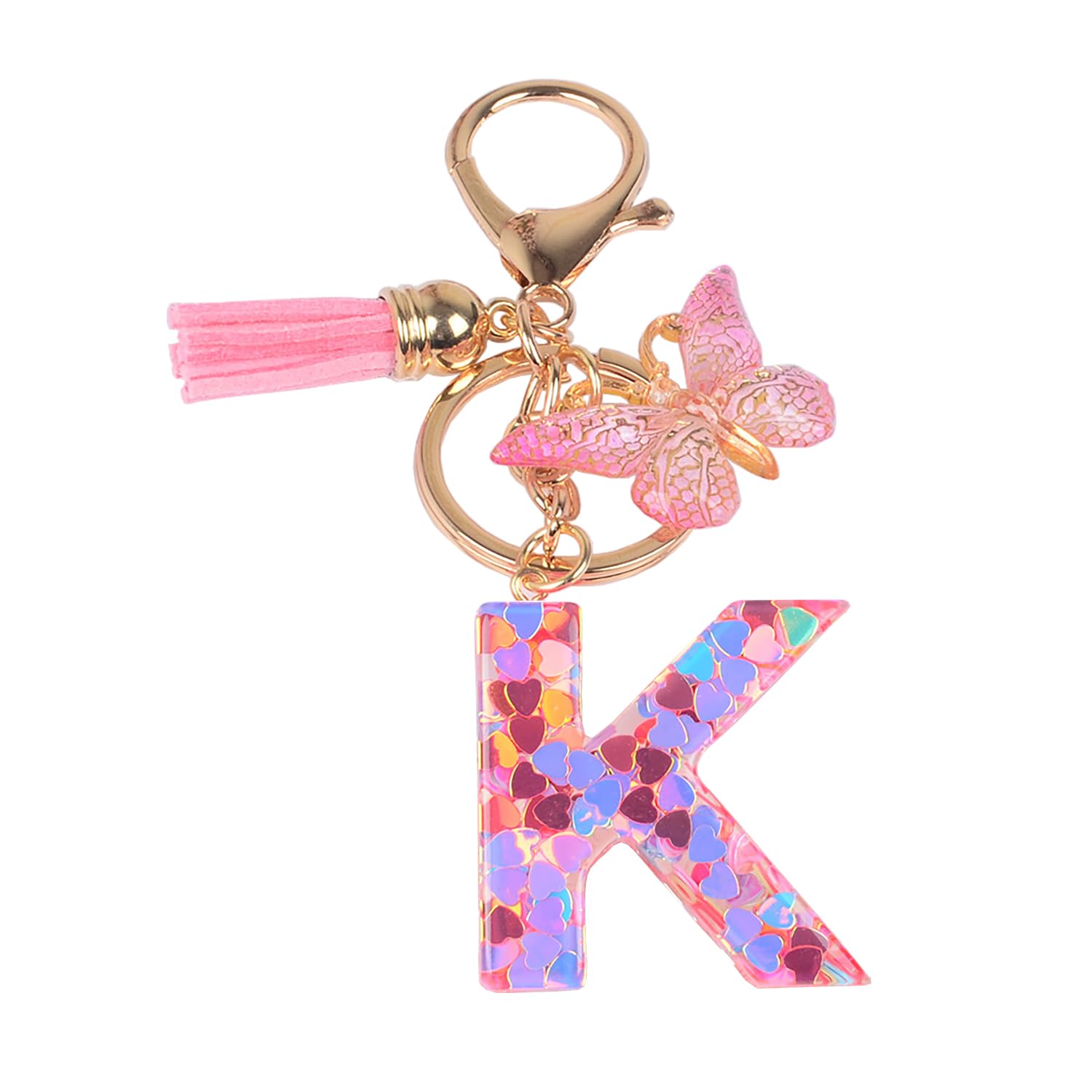 Ypymod Unisex Rosa-K Keychain, Letter Keychain, Butterfly Pendant Keychain With Initials, K, One Size