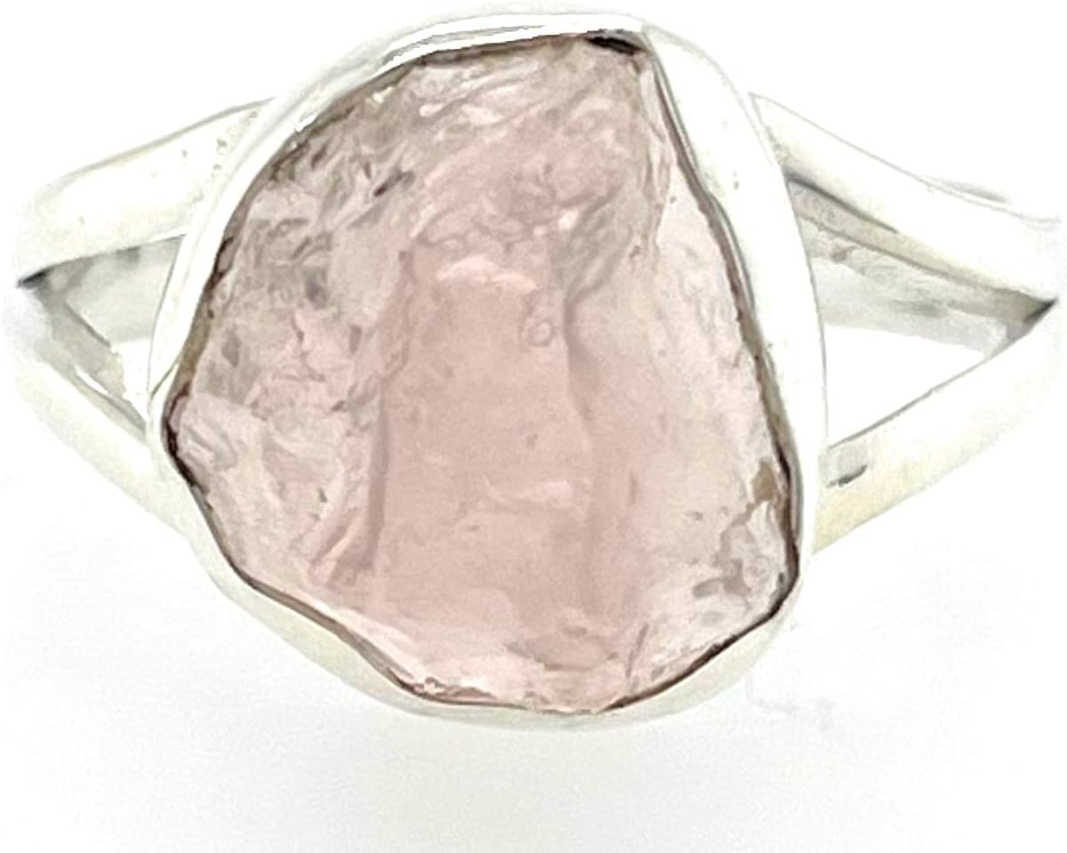 Natural Raw Pink Rose Quartz 925 Soild Sterling Silver Ring Size 7.25, 8, 9 - Image 8
