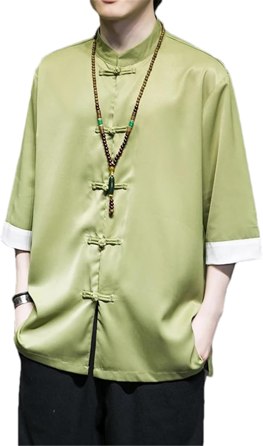 Chinese Style Summer Shirts for Men Tang Suit Dragon Pattern Embroidery Shirts Men Hanfu Half Sleeves Disc Buckle